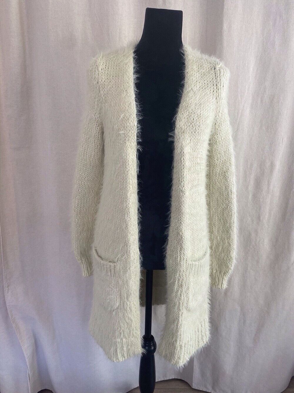 Meadow Rue by Anthropology, Bohemian,Ivory, Long Cardigan, Fuzzy Cozy XS